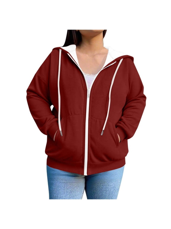 Women's Plus Size Casual Hoodies Sweatshirt Long Sleeve Full Zipper Track Tops Athletic Jackets with Pockets