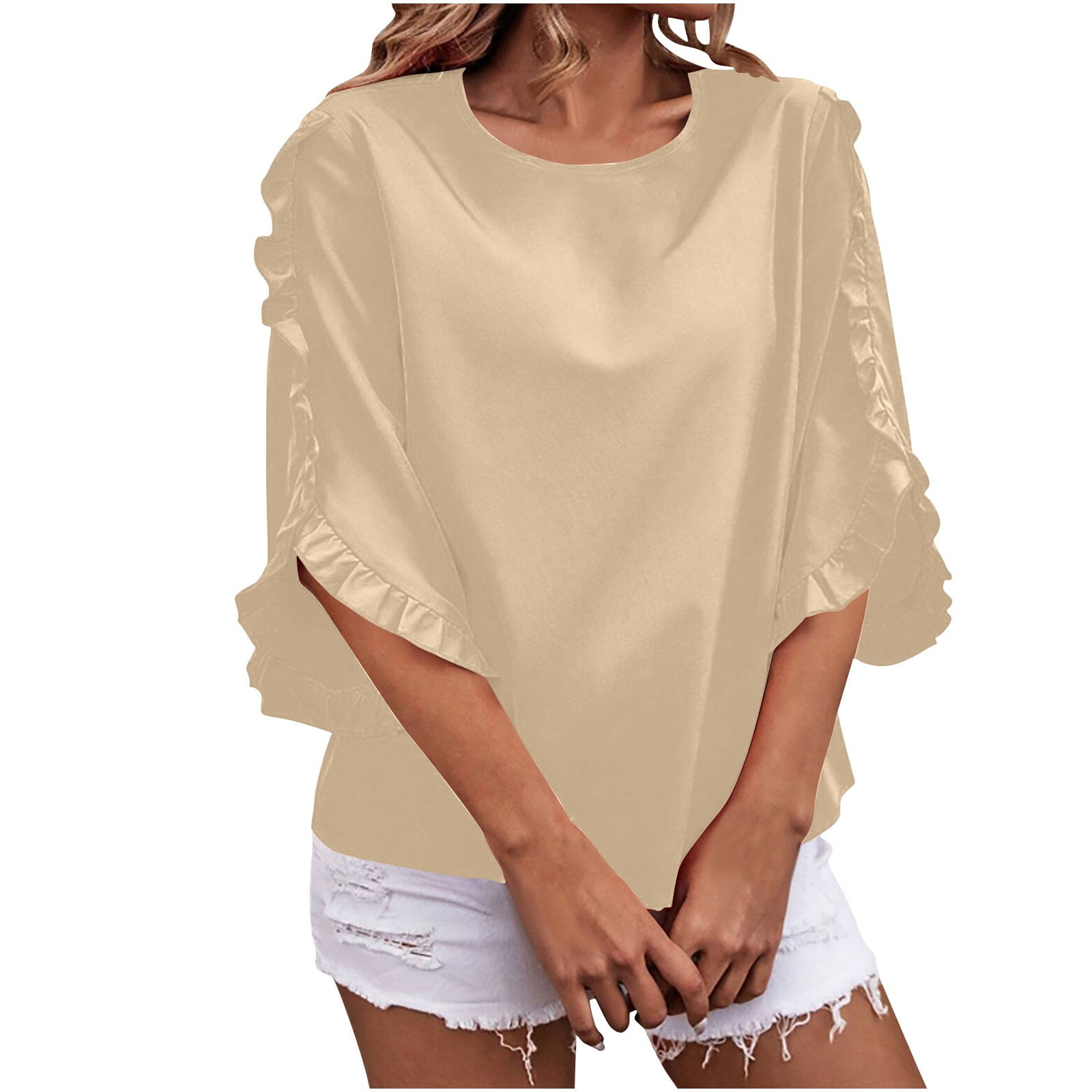 Hanen Women's Shirts Summer Casual Crewneck Lace Crochet Short Sleeve Blouses Cute Floral Print Loose Tunic Tops