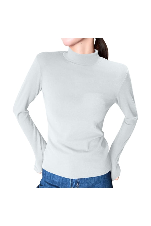 Women's Solid Color Turtleneck Long Sleeve Basic Pullover Tops - Ideal for Fall & Winter