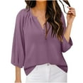 thumbnail image 1 of Hanen Womens Blouses Dressy Casual V Neck 3/4 Sleeve Tops Fashion Boho Chiffon Button Down Shirts, 1 of 6