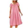 thumbnail image 1 of Hanen Womens Nightgown Short Sleeve Sleepshirt Solid Silky Long Nightgown Sleepwear Dress, 1 of 6