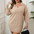 thumbnail image 1 of Hanen Womens Plus Size Casual Tops V Neck Knit Mini Fall Sweater Dresses Long Sleeve Loose Fit Solid Color Ribbed Pullover Jumper Sweaters, 1 of 4