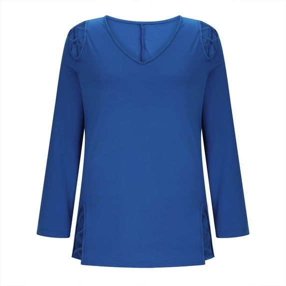 Hanen Womens Plus Size Long Sleeve Shirts Crewneck Side Split Tunic Tops Basic Loose Fit Tee Tops