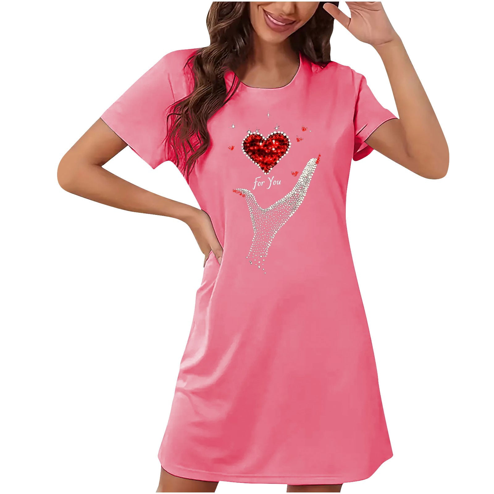 Hanen Womens Solid Color Nightgown Short Sleeve Sleepshirt Sleep Shirt Dress  Crew Neck T-Shirt Dresses Loose Soft Nightdress Pullover Tee Tops -  Walmart.com