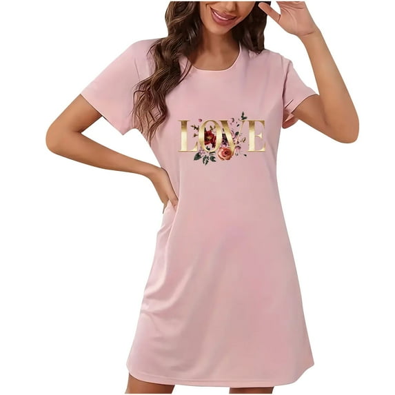 Hanen Womens Solid Color Nightgown Short Sleeve Sleepshirt Sleep Shirt Dress Crew Neck T-Shirt Dresses Loose Soft Nightdress Pullover Tee Tops