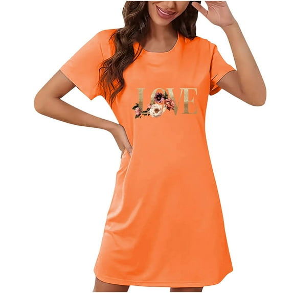 Hanen Womens Solid Color Nightgown Short Sleeve Sleepshirt Sleep Shirt Dress Crew Neck T-Shirt Dresses Loose Soft Nightdress Pullover Tee Tops
