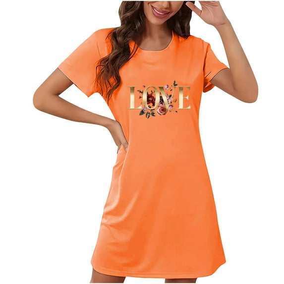 Hanen Womens Solid Color Nightgown Short Sleeve Sleepshirt Sleep Shirt Dress Crew Neck T-Shirt Dresses Loose Soft Nightdress Pullover Tee Tops