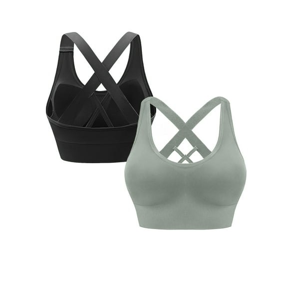 Hanerdun 2 Pack Sport Bras for Women Crossback Padded Seamless Athletic Yoga Activewear Black/Green 2XL