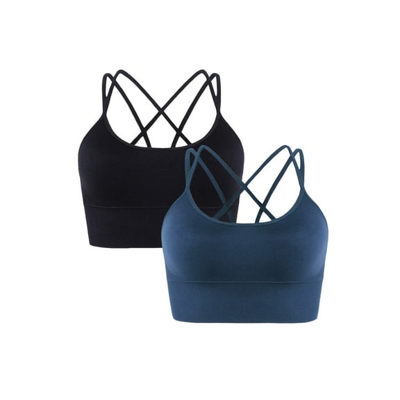 Hanerdun 2 Pack Sport Bras for Women Cross Back Padded Workout Yoga Daily Bra Black/Blue L