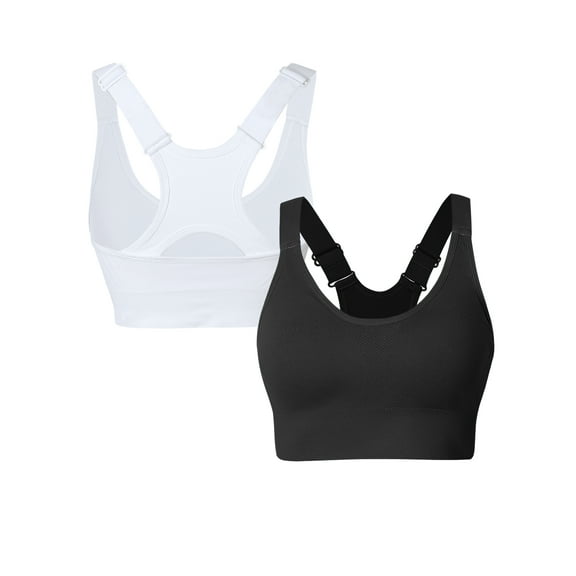 Hanerdun 2 Pack Womens Racerback Sports Bras Adjustable Padded Workout Fitness Bra Black/White M
