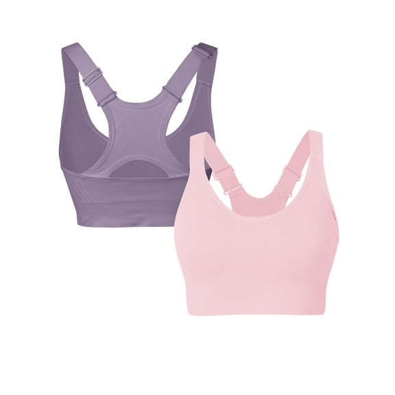 Hanerdun 2 Pack Womens Racerback Sports Bras Adjustable Padded Workout Fitness Bra Purple/Pink XL
