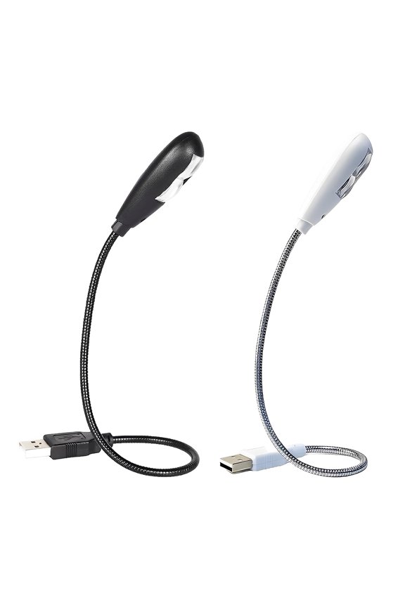 2PCS USB LED Light Portable Laptop Computer Light Desk Table Flexible Reading Lamp Black+White