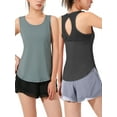 thumbnail image 1 of Hanerdun Womens Workout Yoga Tank Tops Running Athletic Open Back Shirts Activewear 2PCS Black/Green S, 1 of 8