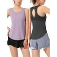 thumbnail image 1 of Hanerdun Womens Workout Yoga Tank Tops Running Athletic Open Back Shirts Activewear 2PCS Black/Purple M, 1 of 9