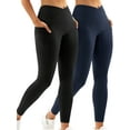 thumbnail image 1 of Hanerdun 2PCS Womens High Waist Yoga Leggings with 2 Pockets Workout Running Pants Activewear Black/Navy Blue M, 1 of 6