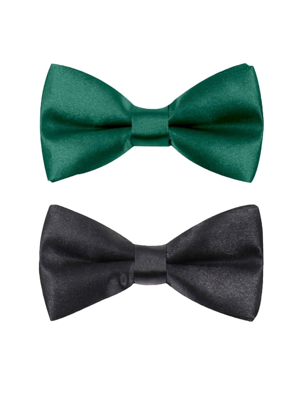2Pcs Kids Bow Ties Adjustable Solid Pre-Tied for Neckties Toddler Teen Boys Dark Green/Black
