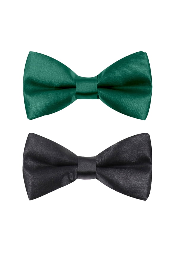2Pcs Kids Bow Ties Adjustable Solid Pre-Tied for Neckties Toddler Teen Boys Dark Green/Black