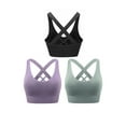 thumbnail image 1 of Hanerdun 3 Pack Womens Sports Bras Cross Back Padded Seamless Workout Running Yoga Activewear Black/Purple/Green L, 1 of 10
