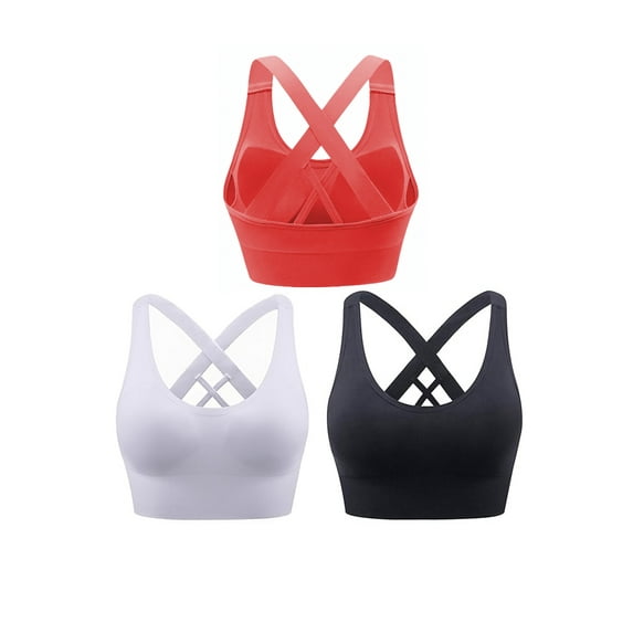 Hanerdun 3 Pack Womens Sports Bras Cross Back Padded Seamless Workout Running Yoga Activewear Black/White/Red M