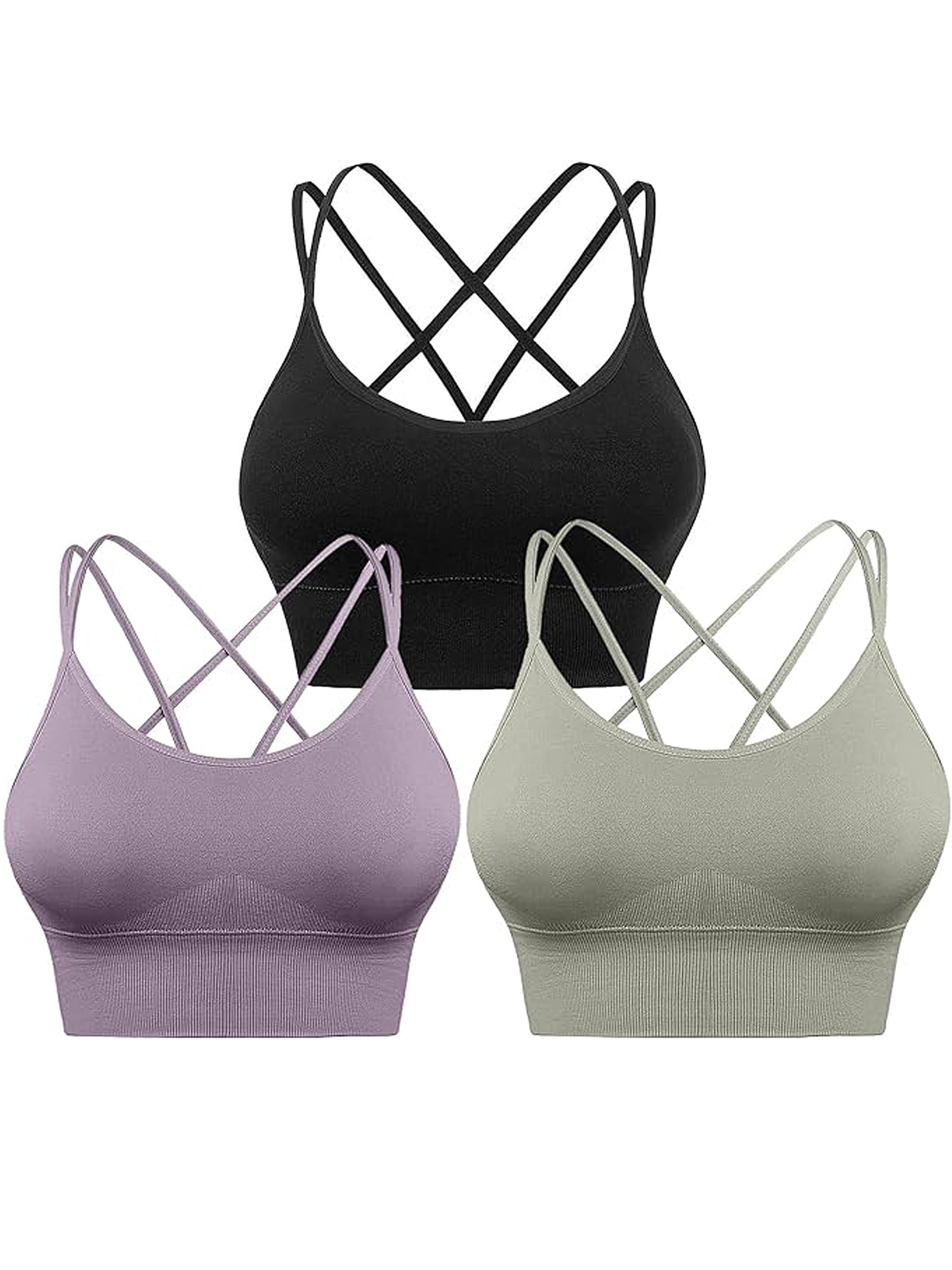 Hanerdun 3 Pack Womens Cross Back Padded Sports Bras Workout Yoga