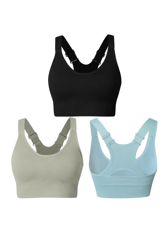 3 Pack Sports Gyms for Women Racer Back Adjustable Pad Seamless Athletic Gym Black/Green/Blue L
