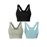 3 Pack Sports Gyms for Women Racer Back Adjustable Pad Seamless Athletic Gym Black/Green/Blue XL