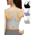 thumbnail image 1 of Hanerdun 3 Pack Womens Sports Bras Crossback Padded Supportive for Athletic Workout Yoga Running Black/Purple/Gray XL, 1 of 9