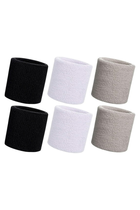 6PCS Sports Wristbands Sweatbands Wrist Bands for Women Men Athletic Cotton Sweat Band Black/Gray/White