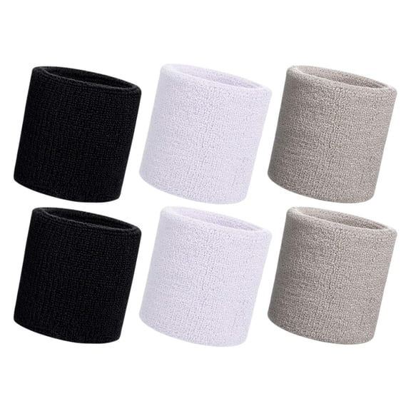 Hanerdun 6PCS Sports Wristbands Sweatbands Wrist Bands for Women Men Athletic Cotton Sweat Band Black/Gray/White