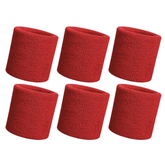 Hanerdun 6PCS Sports Wristbands Sweatbands Wrist Bands for Women Men Athletic Cotton Sweat Band Red