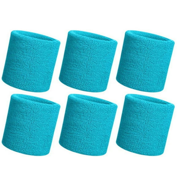 Hanerdun 6PCS Sports Wristbands Sweatbands Wrist Bands for Women Men Athletic Cotton Sweat Band Sky Blue