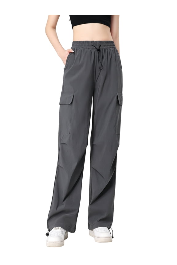 Cargo Pants with Pockets Quick Dry Hiking Pants Lightweight Wide Leg Baggy Trousers Gray M