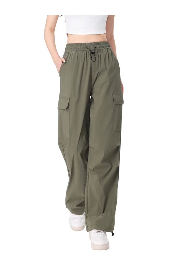 Cargo Pants with Pockets Quick Dry Hiking Pants Lightweight Wide Leg Baggy Trousers Green L