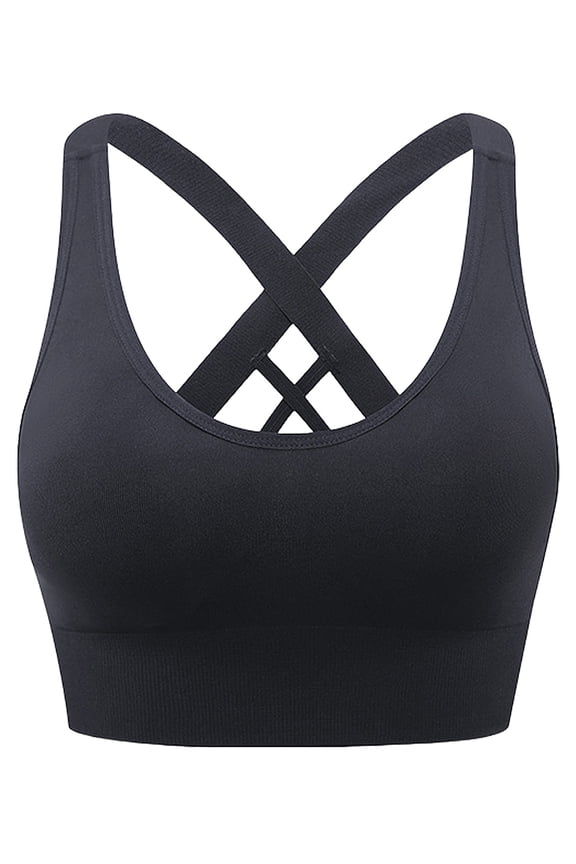 Womens Sports Bras Cross Back Padded Seamless High Impact Workout Athletic Yoga Activewear Black M
