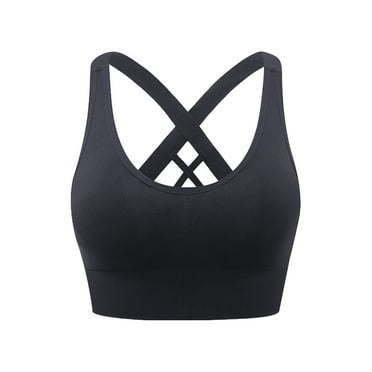 Hanerdun Cross Back Sports Bras for Women Padded Seamless Yoga Athletic Bra Black S