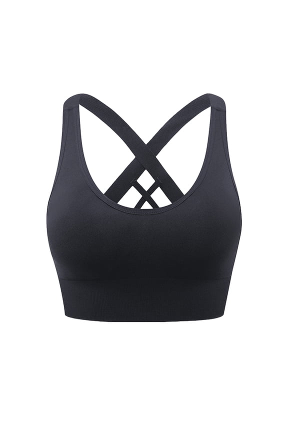 Womens Sports Bras Cross Back Padded Seamless High Impact Workout Athletic Yoga Activewear Black S
