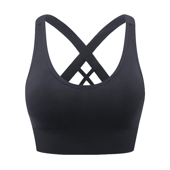 Hanerdun Womens Sports Bras Cross Back Padded Seamless High Impact Workout Athletic Yoga Activewear Black S