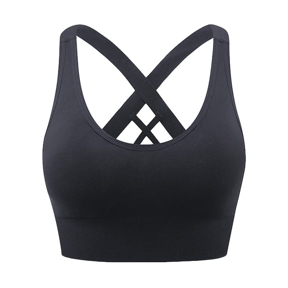 Hanerdun Womens Sports Bras Cross Back Padded Seamless High Impact Workout Athletic Yoga Activewear Black S