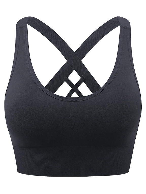 Womens Sports Bras Cross Back Padded Seamless High Impact Workout Athletic Yoga Activewear Black S