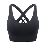 Womens Sports Bras Cross Back Padded Seamless High Impact Workout Athletic Yoga Activewear Black XL