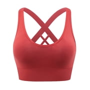 Womens Sports Bras Cross Back Padded Seamless High Impact Workout Athletic Yoga Activewear Red L