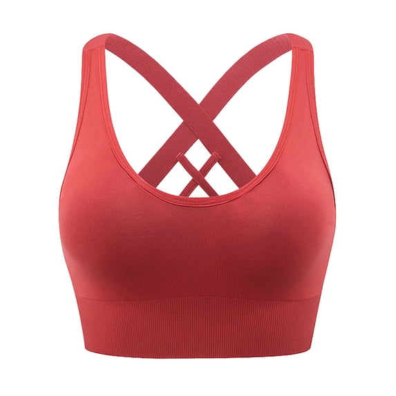 Hanerdun Womens Sports Bras Cross Back Padded Seamless High Impact Workout Athletic Yoga Activewear Red L
