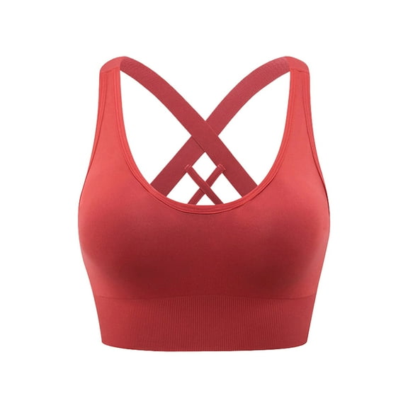 Hanerdun Womens Sports Bras Cross Back Padded Seamless High Impact Workout Athletic Yoga Activewear Red L