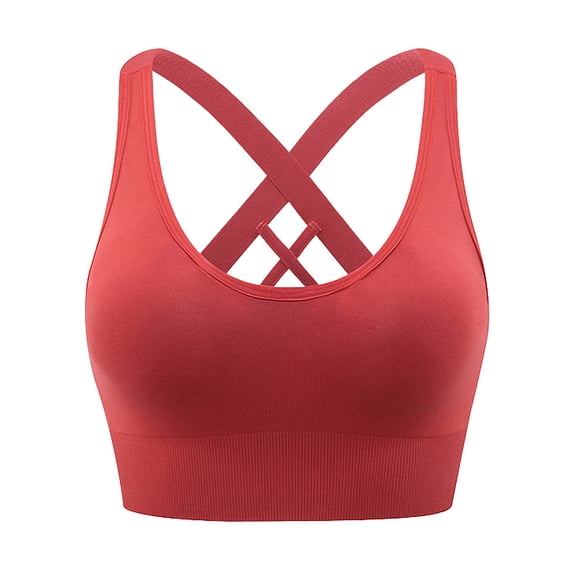 Hanerdun Womens Sports Bras Cross Back Padded Seamless High Impact Workout Athletic Yoga Activewear Red S