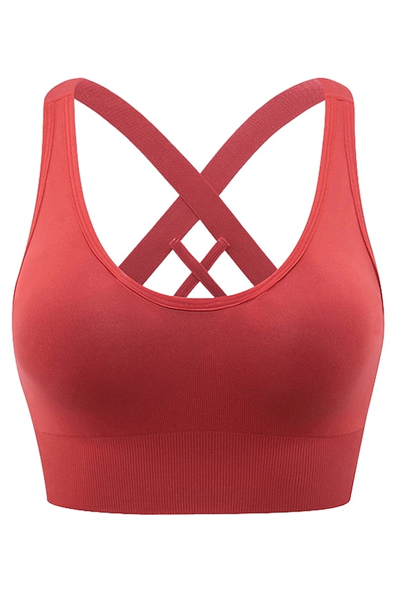 Womens Sports Bras Cross Back Padded Seamless High Impact Workout Athletic Yoga Activewear Red S
