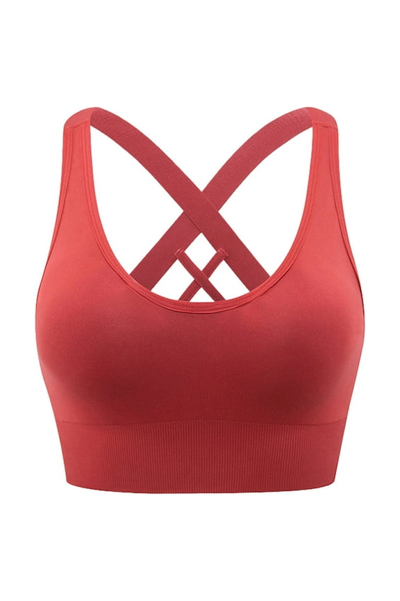 Womens Sports Bras Cross Back Padded Seamless High Impact Workout Athletic Yoga Activewear Red S