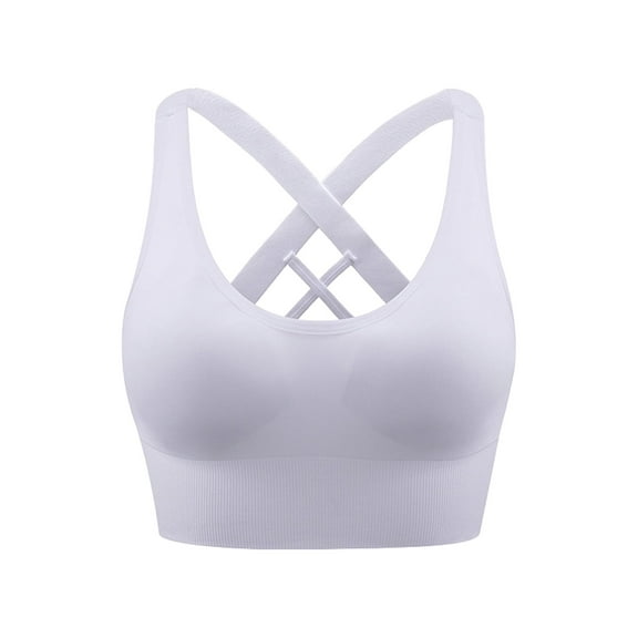 Hanerdun Womens Sports Bras Cross Back Padded Seamless High Impact Workout Athletic Yoga Activewear White M