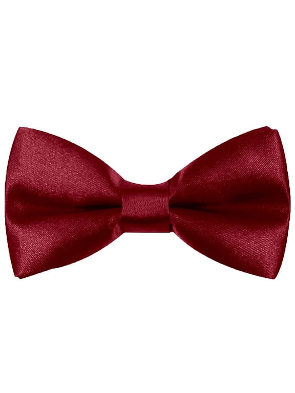 Kids Bowtie Pre-Tied Adjustable Solid Neckties for Toddler Teen Boys Dark Red