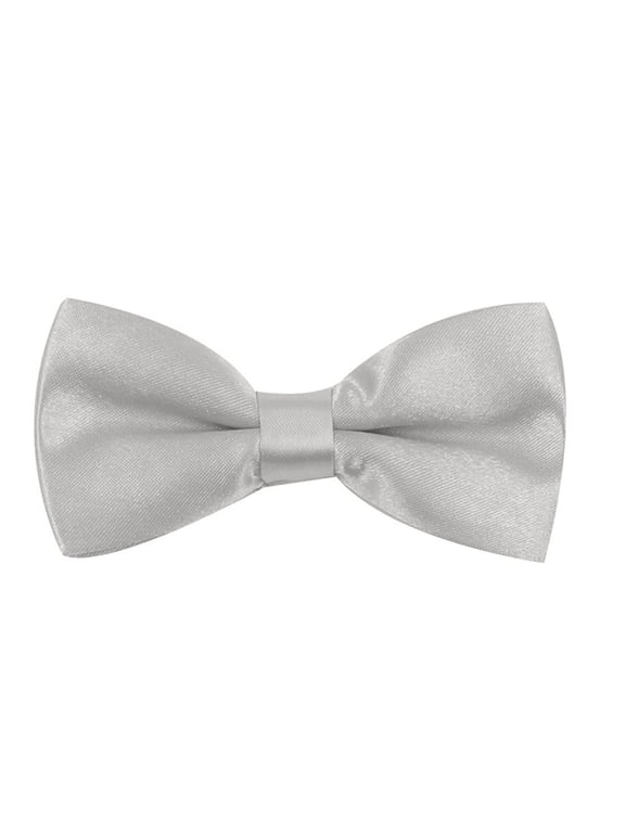 Kids Bowtie Pre-Tied Adjustable Solid Neckties for Toddler Teen Boys Light Gray