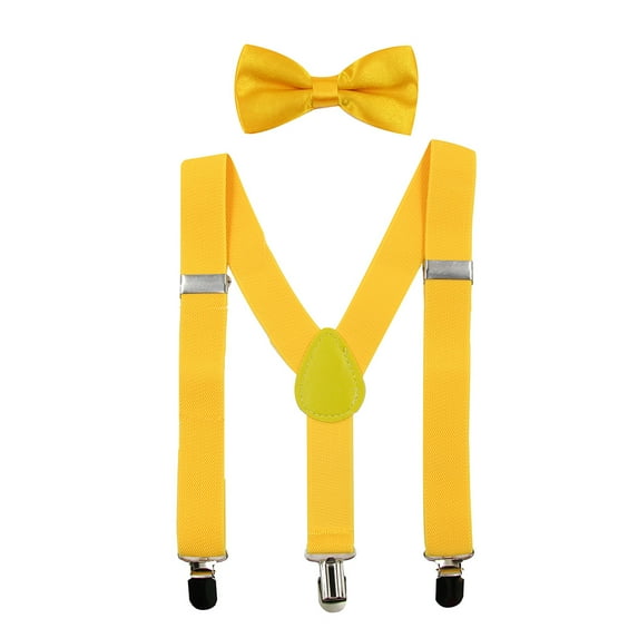 Hanerdun Kids Suspenders Bowtie Set Adjustable Suspender Bow Ties for Boys Girls Toddlers Yellow